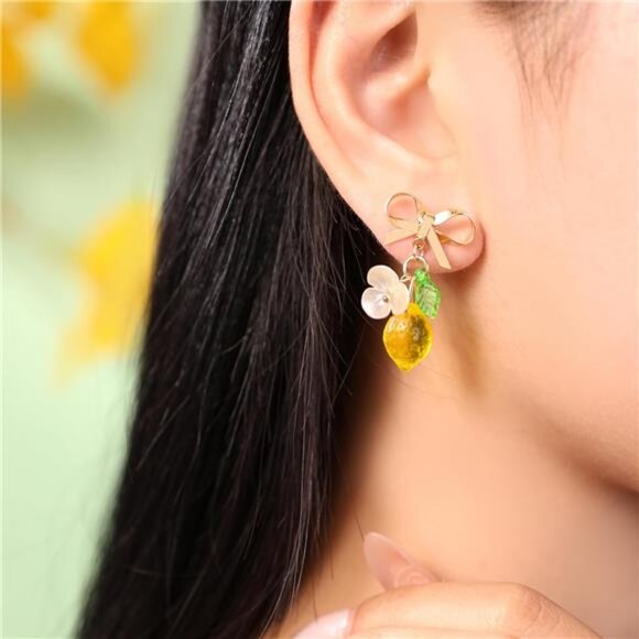 Handmade Lemon Earrings | Glass Bead Dangle | Durable & Vibrant - Picture 3 of 4